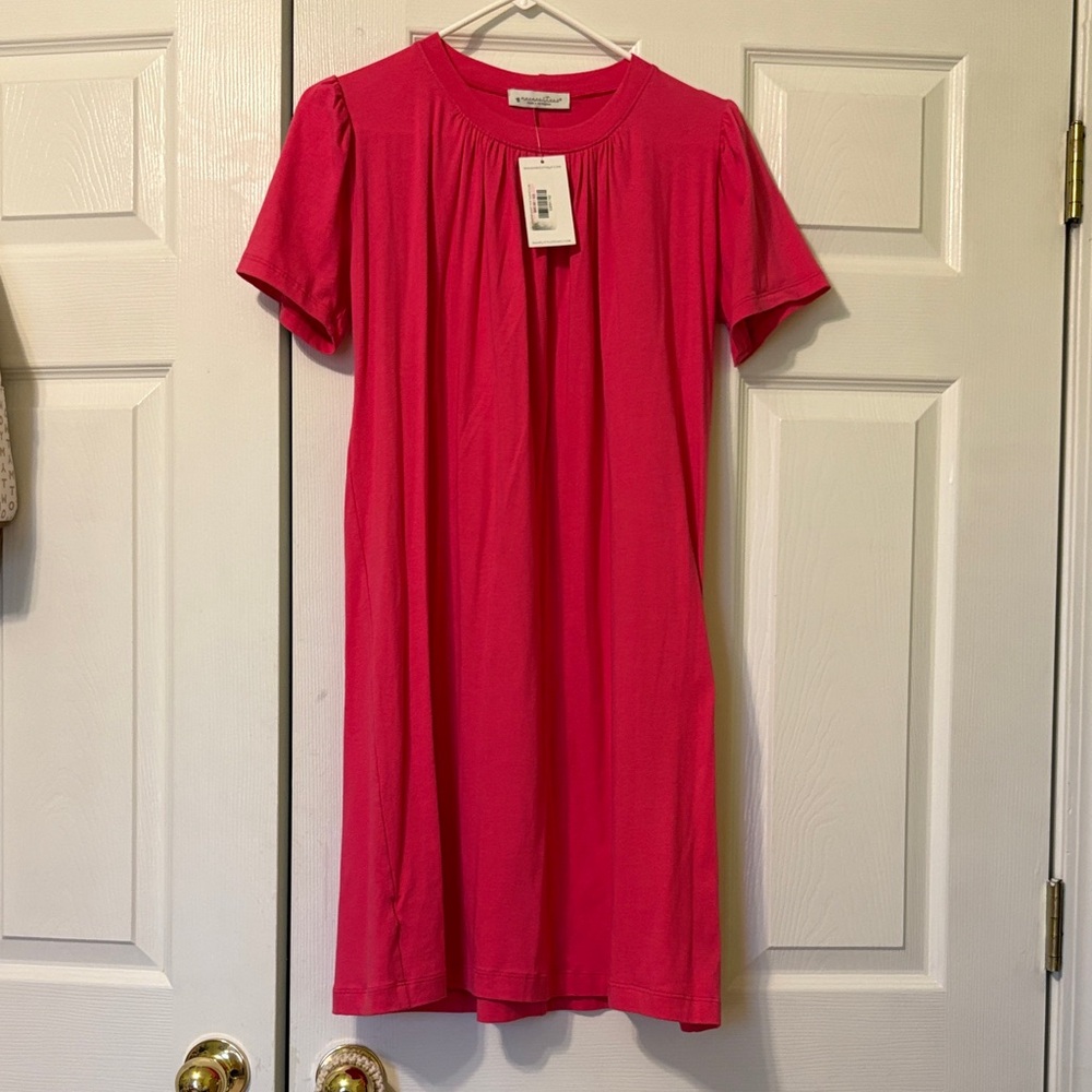 Bright Pink Short Sleeve Shift Dress